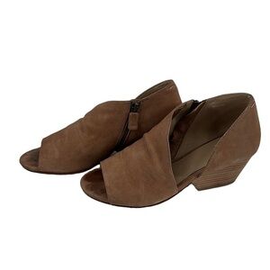 Eileen Fisher Sandal Drake Asymmetrical Shoe wheat tumbled nubuck 2”stacked heel